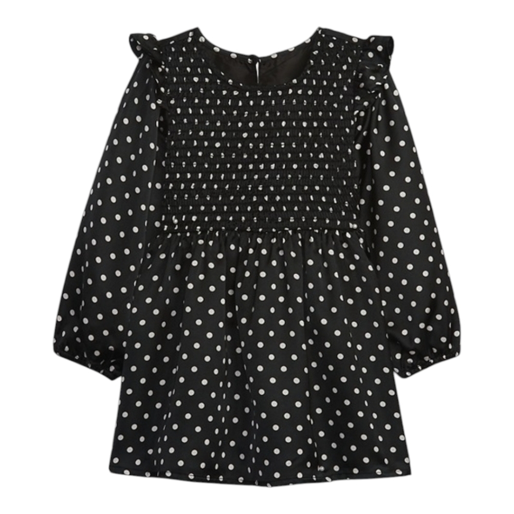 Gap Baby Black With Gray Polka Dots Smocked Long-Sleeve Dress - Size 2 Years